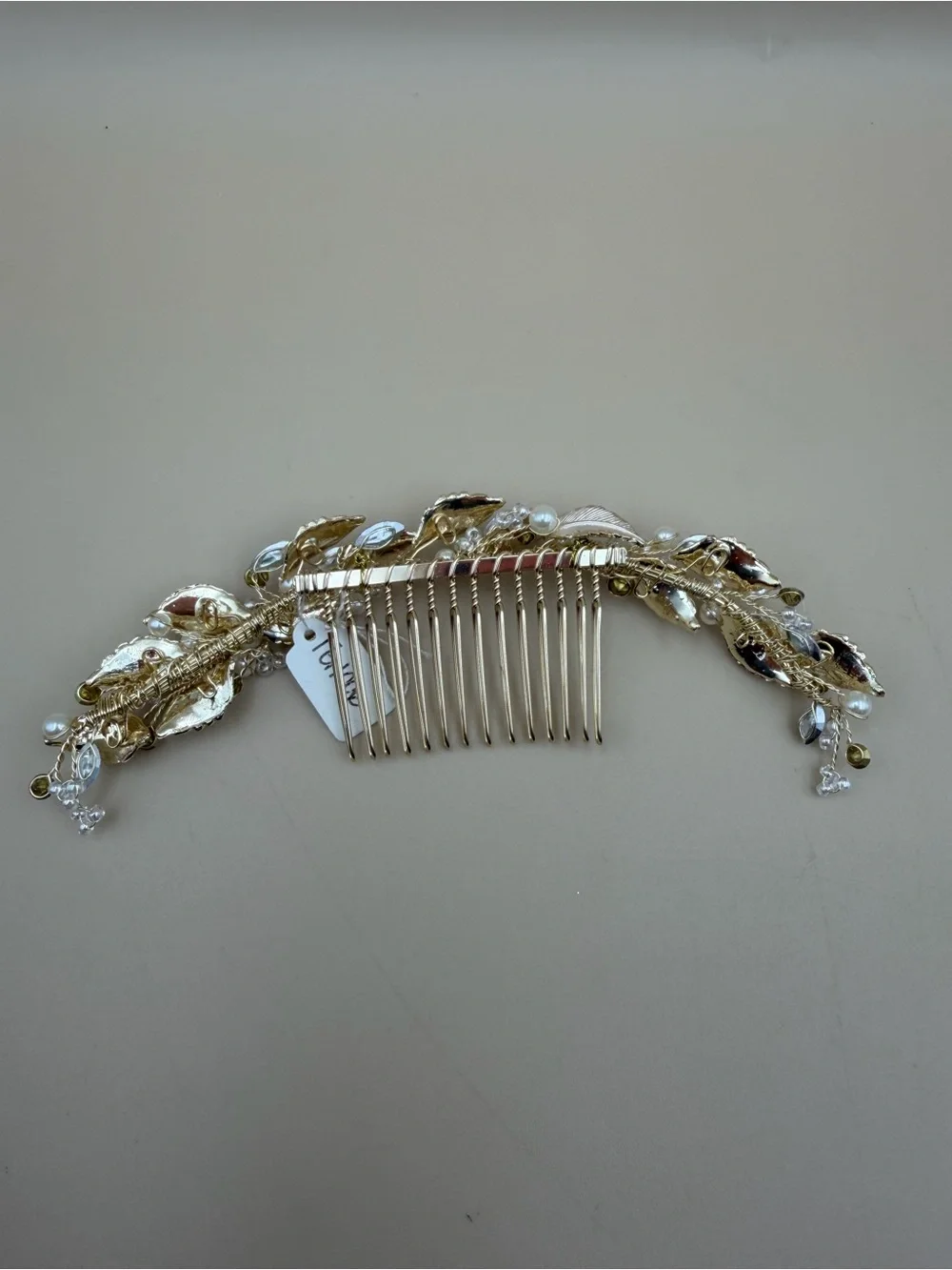 Gold Pearl & Crystal Bridal Leaf Hair Comb